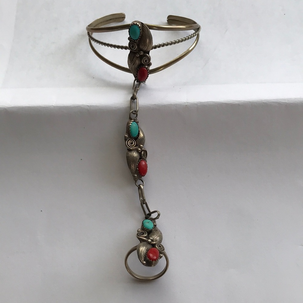 Turquoise bracelet-ring set.